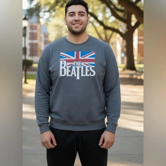 The Beatles Screen Print Long Sleeve Gray Pullover Sweatshirt NWOT Sz Men’s 2XL - Picture 1 of 5